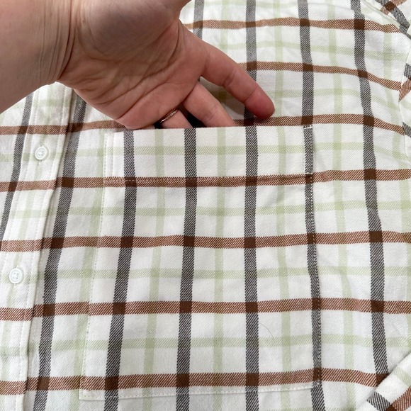 Everlane Oversized Plaid Flannel Shirt Cream Brown Sage Green Women's Size XS - Picture 5 of 12